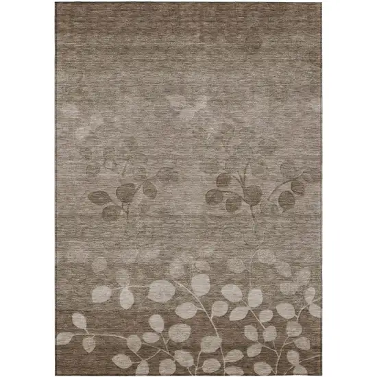 Taupe And Beige Floral Washable Indoor Outdoor Area Rug Photo 9