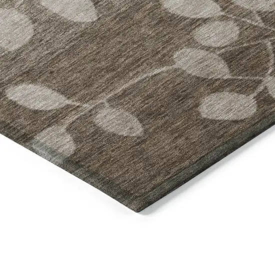 Taupe And Beige Floral Washable Indoor Outdoor Area Rug Photo 6
