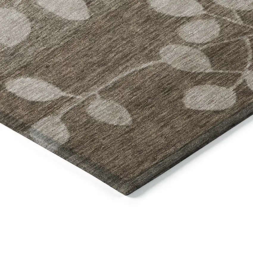 Taupe And Beige Floral Washable Indoor Outdoor Area Rug Photo 6
