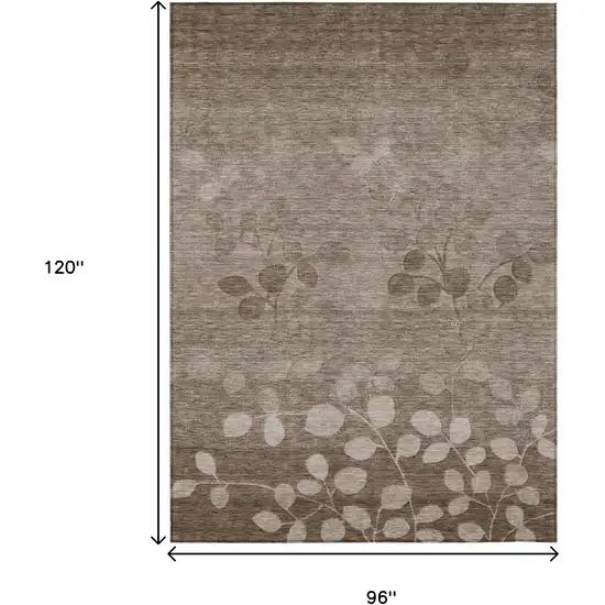 Taupe And Beige Floral Washable Indoor Outdoor Area Rug Photo 9