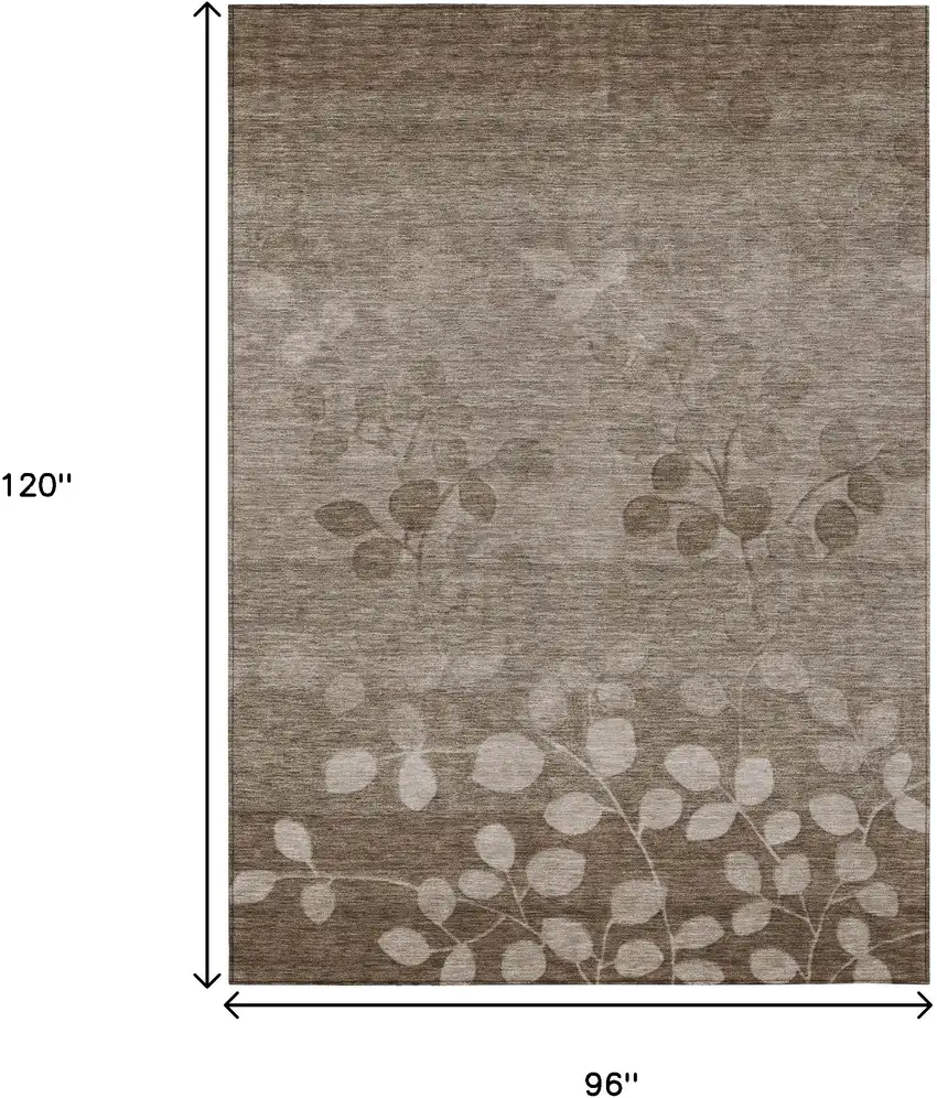 Taupe And Beige Floral Washable Indoor Outdoor Area Rug Photo 9