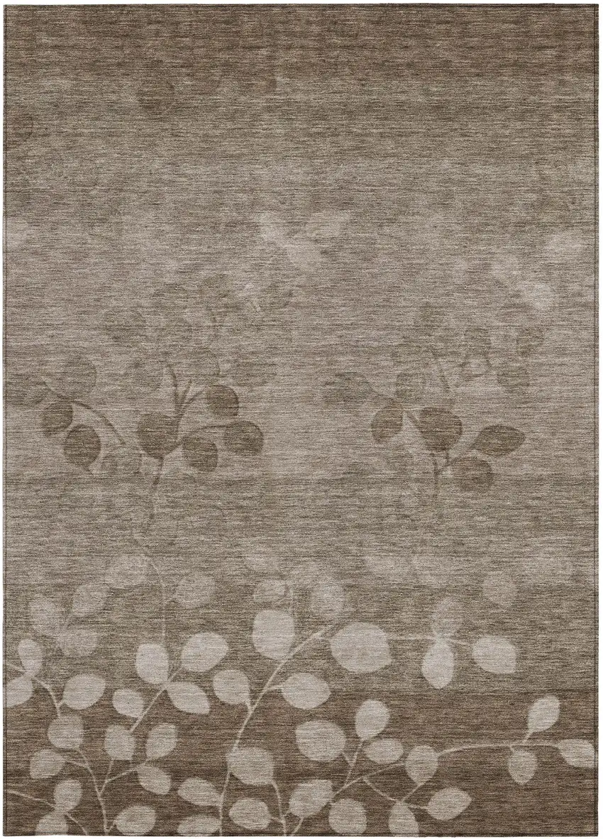 Taupe And Beige Floral Washable Indoor Outdoor Area Rug Photo 1