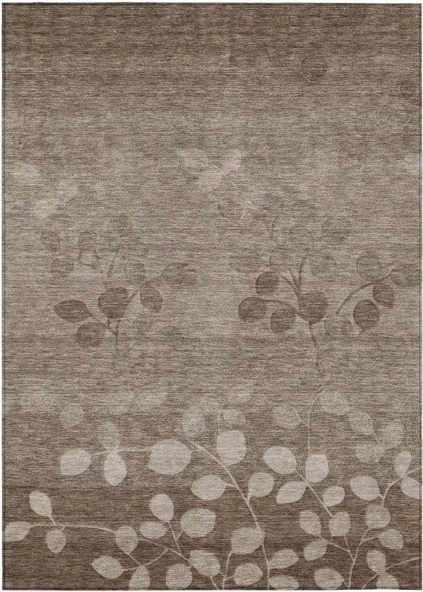 Taupe And Beige Floral Washable Indoor Outdoor Area Rug Photo 9