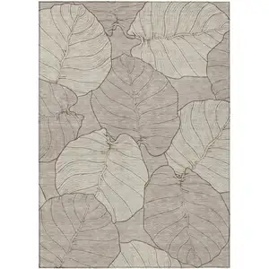 Photo of Taupe And Beige Floral Washable Indoor Outdoor Area Rug
