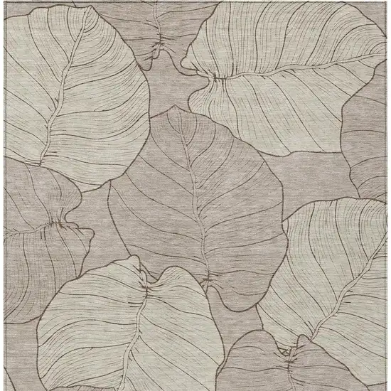 Taupe And Beige Floral Washable Indoor Outdoor Area Rug Photo 3