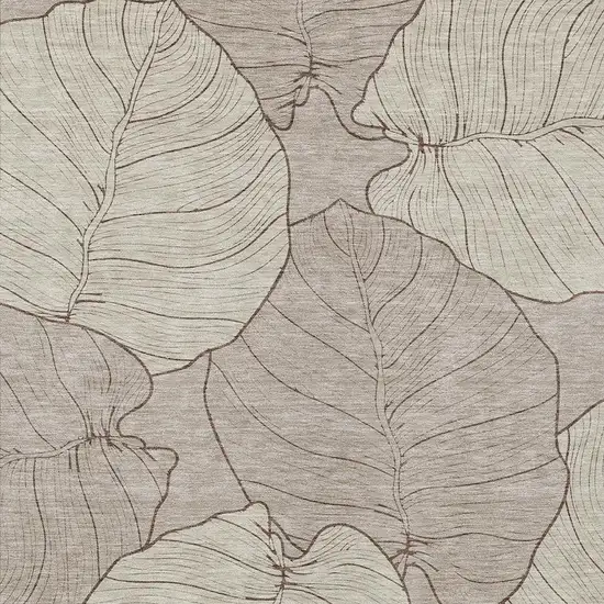 Taupe And Beige Floral Washable Indoor Outdoor Area Rug Photo 2