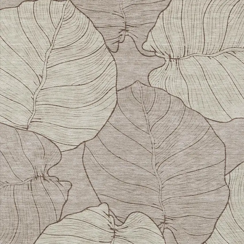 Taupe And Beige Floral Washable Indoor Outdoor Area Rug Photo 2