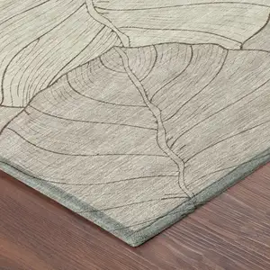 Photo of Taupe And Beige Floral Washable Indoor Outdoor Area Rug