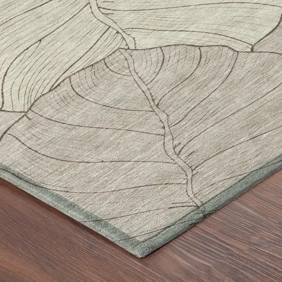 Taupe And Beige Floral Washable Indoor Outdoor Area Rug Photo 8