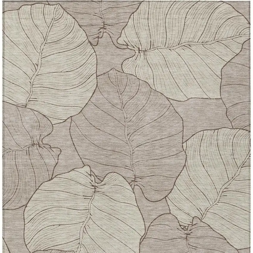 Taupe And Beige Floral Washable Indoor Outdoor Area Rug Photo 3