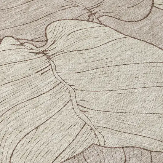 Taupe And Beige Floral Washable Indoor Outdoor Area Rug Photo 9