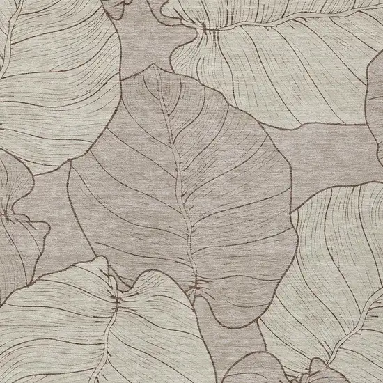 Taupe And Beige Floral Washable Indoor Outdoor Area Rug Photo 2