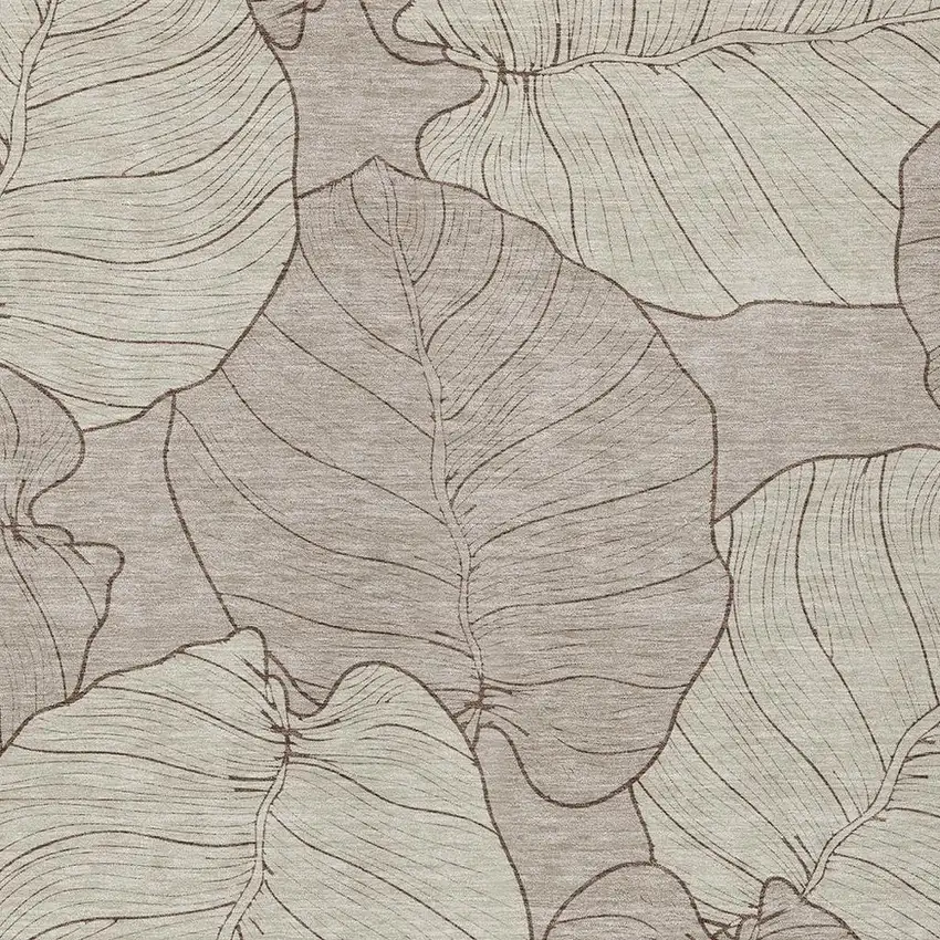 Taupe And Beige Floral Washable Indoor Outdoor Area Rug Photo 2