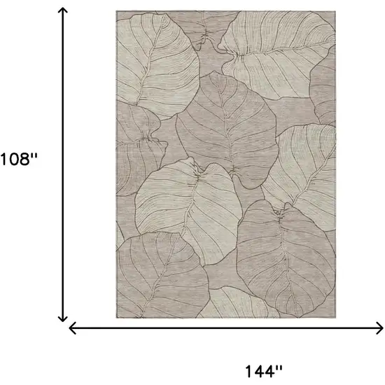 Taupe And Beige Floral Washable Indoor Outdoor Area Rug Photo 6