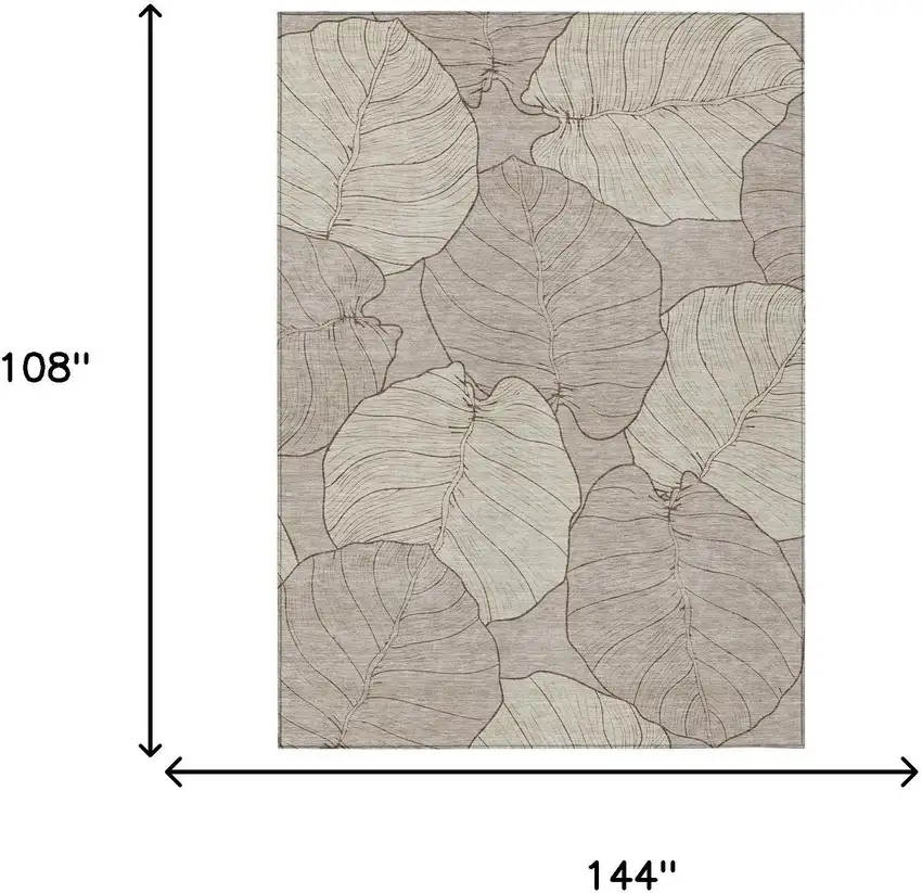 Taupe And Beige Floral Washable Indoor Outdoor Area Rug Photo 6