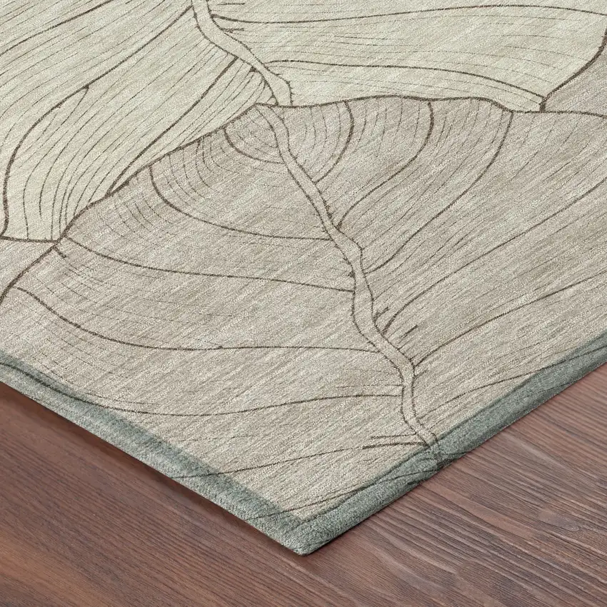 Taupe And Beige Floral Washable Indoor Outdoor Area Rug Photo 8