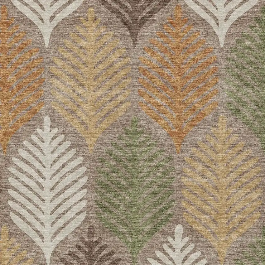 Taupe And Beige Floral Washable Indoor Outdoor Area Rug Photo 3