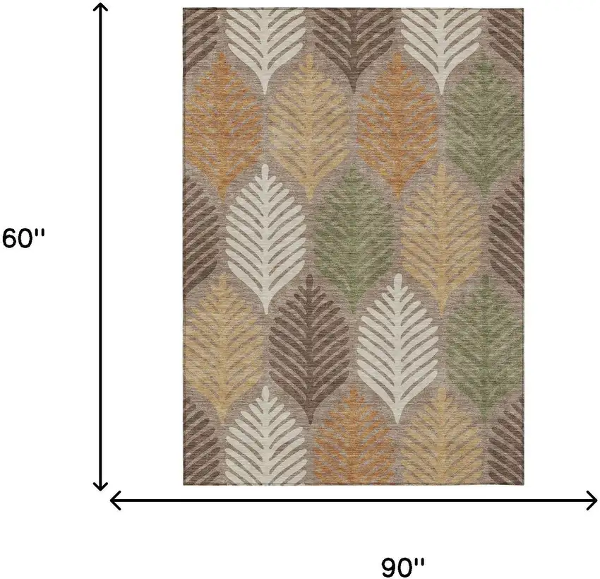 Taupe And Beige Floral Washable Indoor Outdoor Area Rug Photo 7