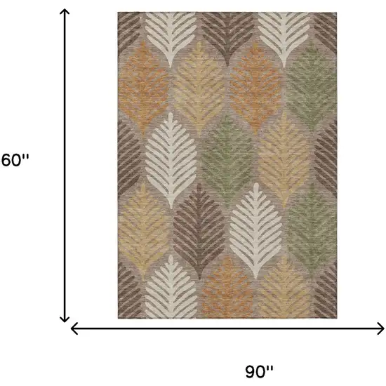 Taupe And Beige Floral Washable Indoor Outdoor Area Rug Photo 7