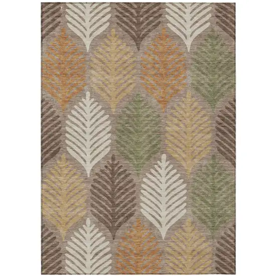 Taupe And Beige Floral Washable Indoor Outdoor Area Rug Photo 2