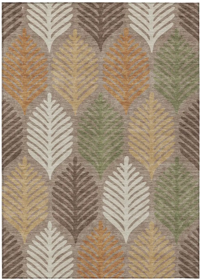 Taupe And Beige Floral Washable Indoor Outdoor Area Rug Photo 2