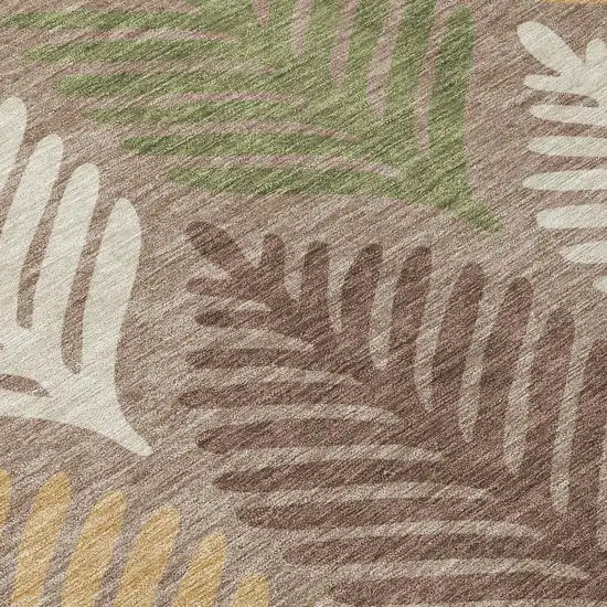 Taupe And Beige Floral Washable Indoor Outdoor Area Rug Photo 6