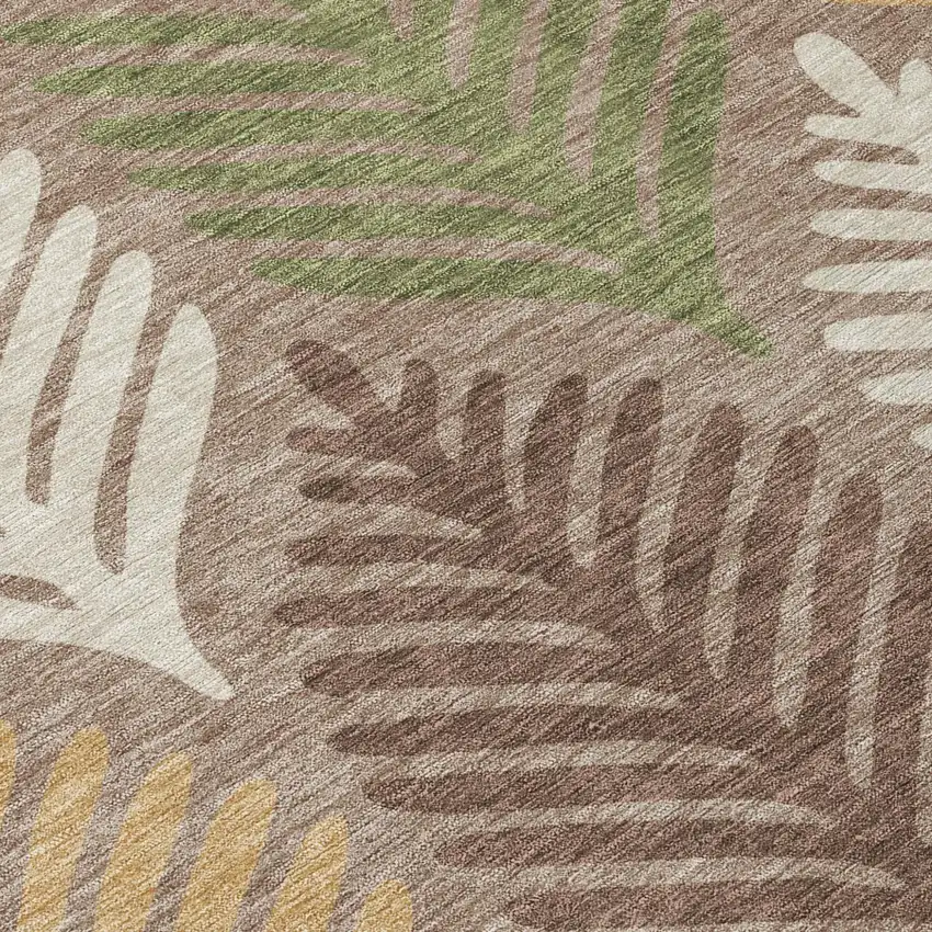 Taupe And Beige Floral Washable Indoor Outdoor Area Rug Photo 6