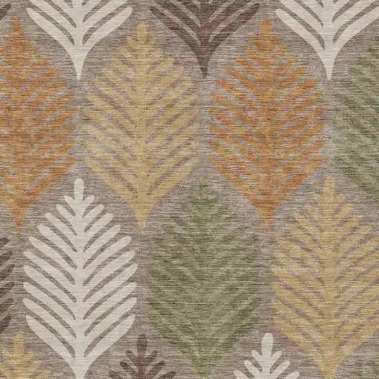 Taupe And Beige Floral Washable Indoor Outdoor Area Rug Photo 3