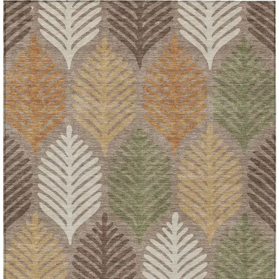 Taupe And Beige Floral Washable Indoor Outdoor Area Rug Photo 4
