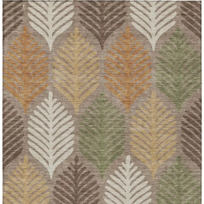 Taupe And Beige Floral Washable Indoor Outdoor Area Rug Photo 4
