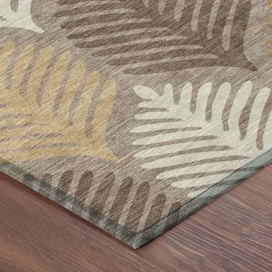 Taupe And Beige Floral Washable Indoor Outdoor Area Rug Photo 5