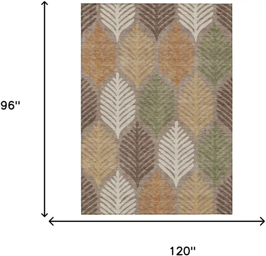 Taupe And Beige Floral Washable Indoor Outdoor Area Rug Photo 7
