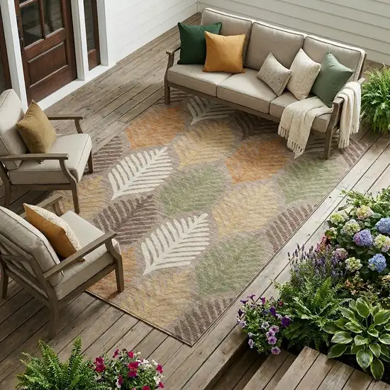 Taupe And Beige Floral Washable Indoor Outdoor Area Rug Photo 1