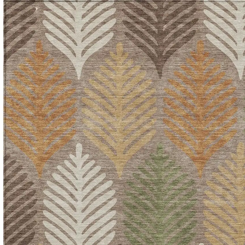 Taupe And Beige Floral Washable Indoor Outdoor Area Rug Photo 3