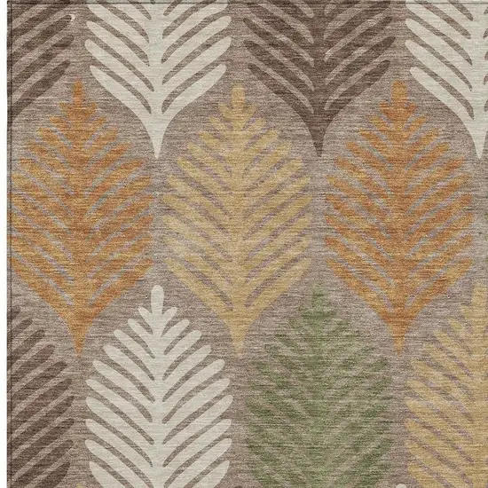 Taupe And Beige Floral Washable Indoor Outdoor Area Rug Photo 3