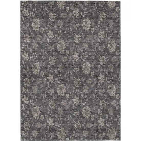 Taupe And Beige Floral Washable Indoor Outdoor Area Rug Photo 2
