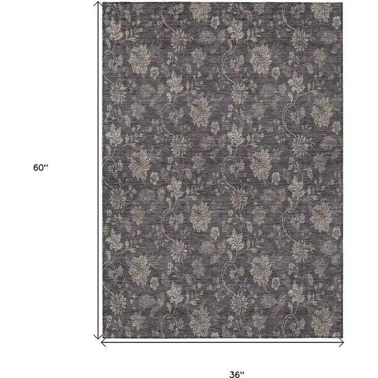 Taupe And Beige Floral Washable Indoor Outdoor Area Rug Photo 3