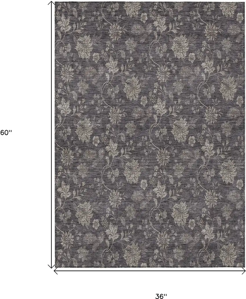 Taupe And Beige Floral Washable Indoor Outdoor Area Rug Photo 3
