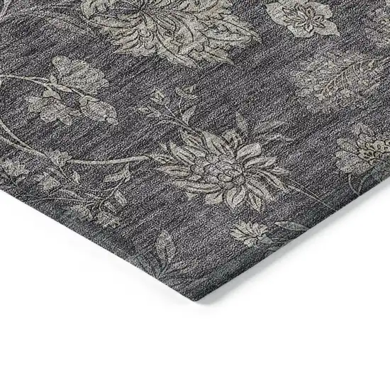Taupe And Beige Floral Washable Indoor Outdoor Area Rug Photo 5