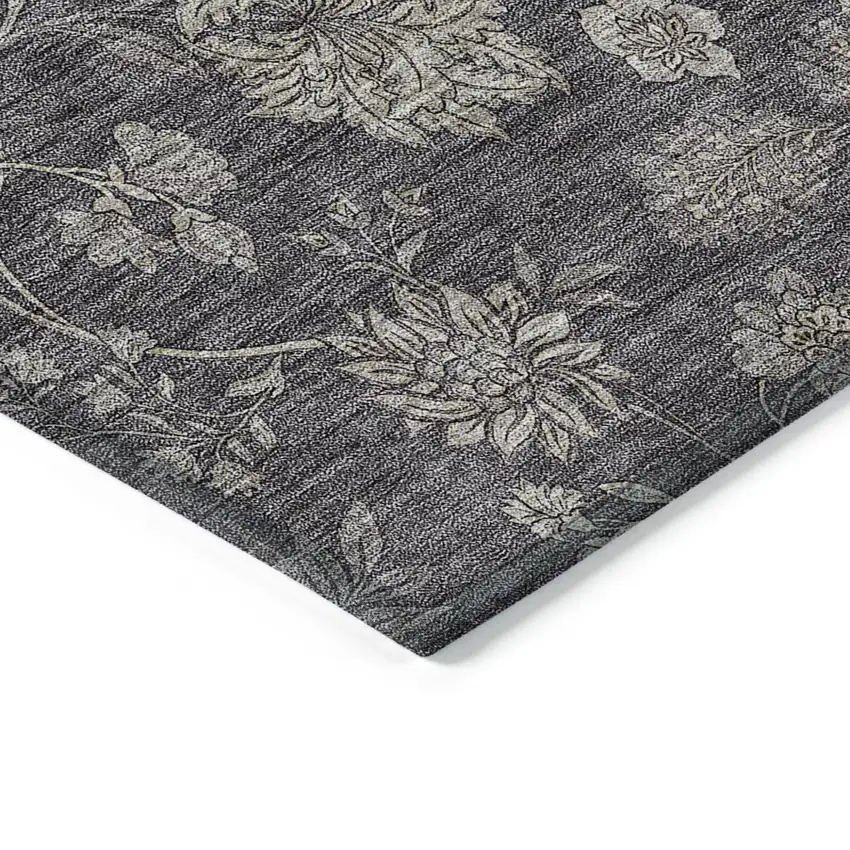 Taupe And Beige Floral Washable Indoor Outdoor Area Rug Photo 5