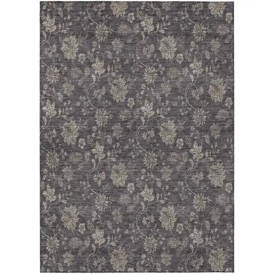 Taupe And Beige Floral Washable Indoor Outdoor Area Rug Photo 2