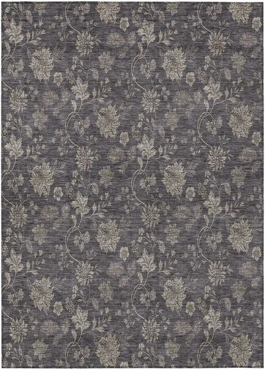 Taupe And Beige Floral Washable Indoor Outdoor Area Rug Photo 2