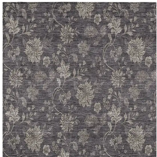 Taupe And Beige Floral Washable Indoor Outdoor Area Rug Photo 6