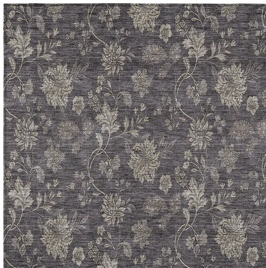 Taupe And Beige Floral Washable Indoor Outdoor Area Rug Photo 6