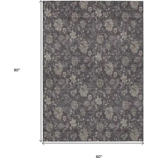 Taupe And Beige Floral Washable Indoor Outdoor Area Rug Photo 3