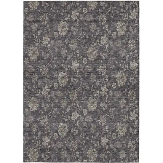 Taupe And Beige Floral Washable Indoor Outdoor Area Rug Photo 7