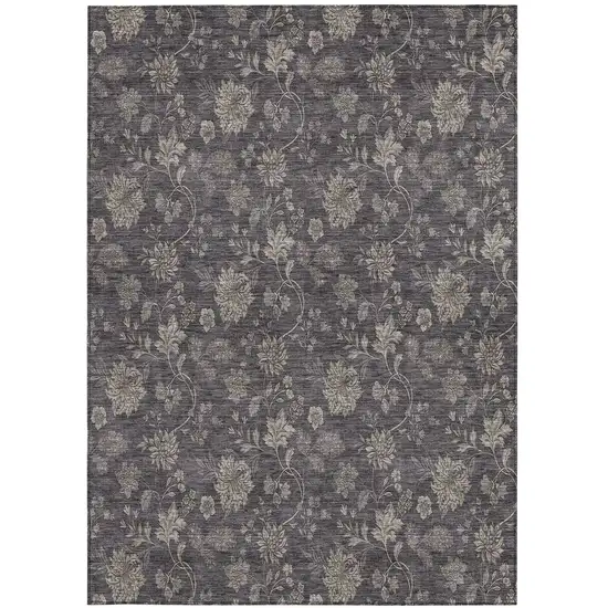 Taupe And Beige Floral Washable Indoor Outdoor Area Rug Photo 7