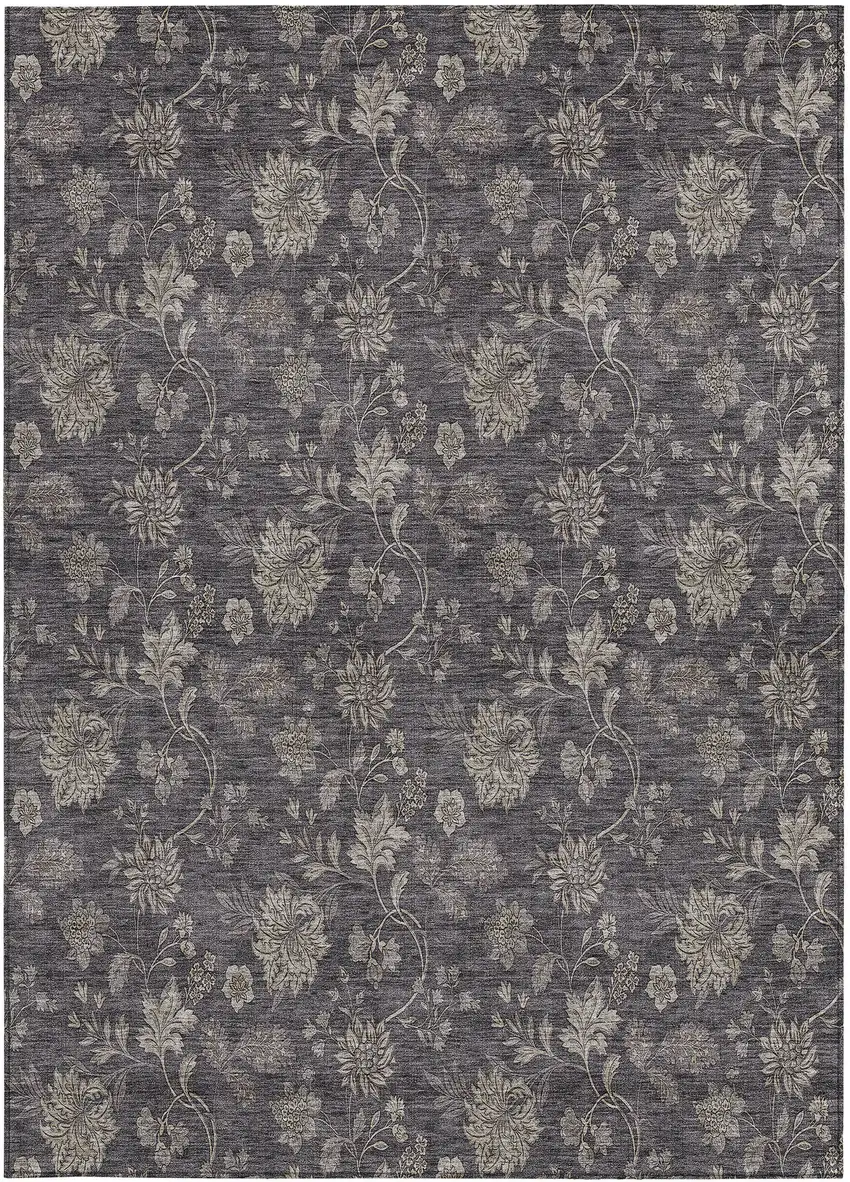 Taupe And Beige Floral Washable Indoor Outdoor Area Rug Photo 7