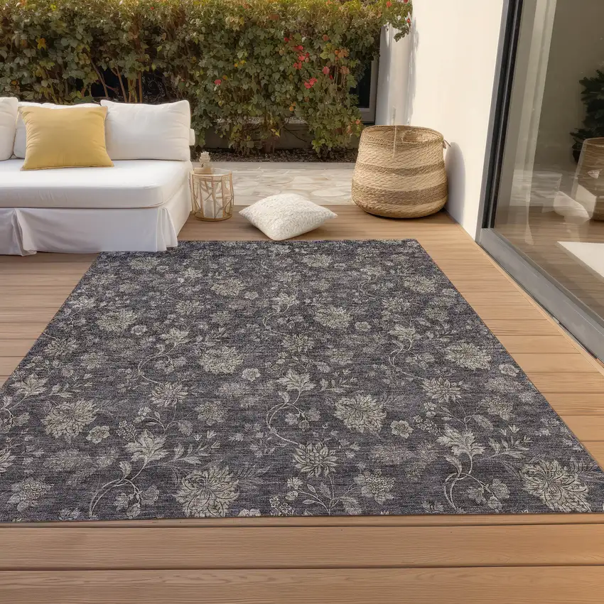 Taupe And Beige Floral Washable Indoor Outdoor Area Rug Photo 8