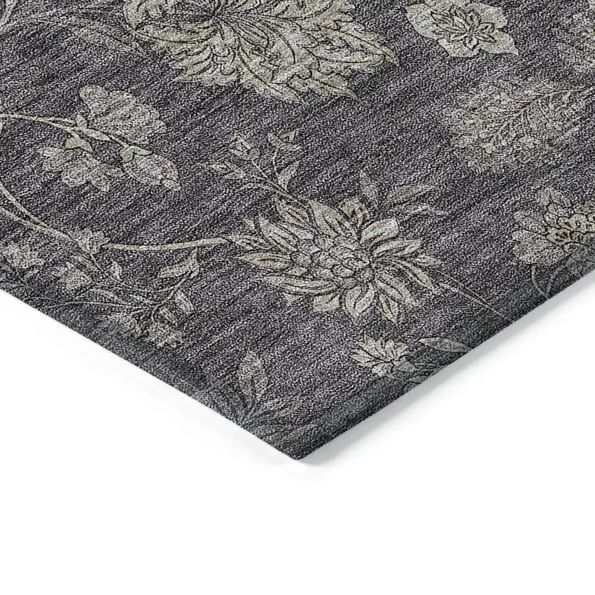 Taupe And Beige Floral Washable Indoor Outdoor Area Rug Photo 5